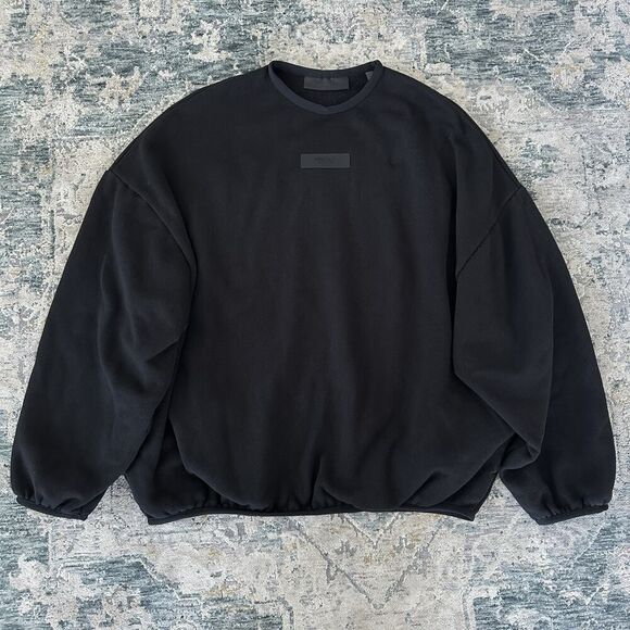 Fear of God Essentials Sweatshirt Mens Medium Black Crew Logo Patch Oversized - Picture 1 of 11